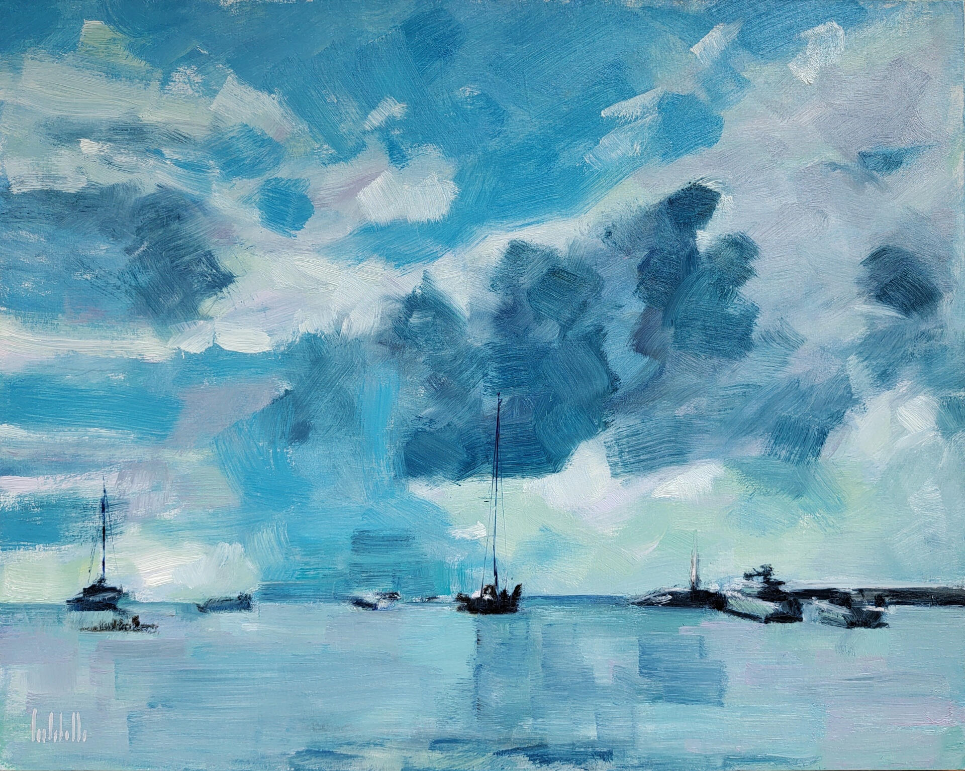 SUSSURRI DI CIELO E MARE - Oil on paper Kraft on wood panel 50x40cm