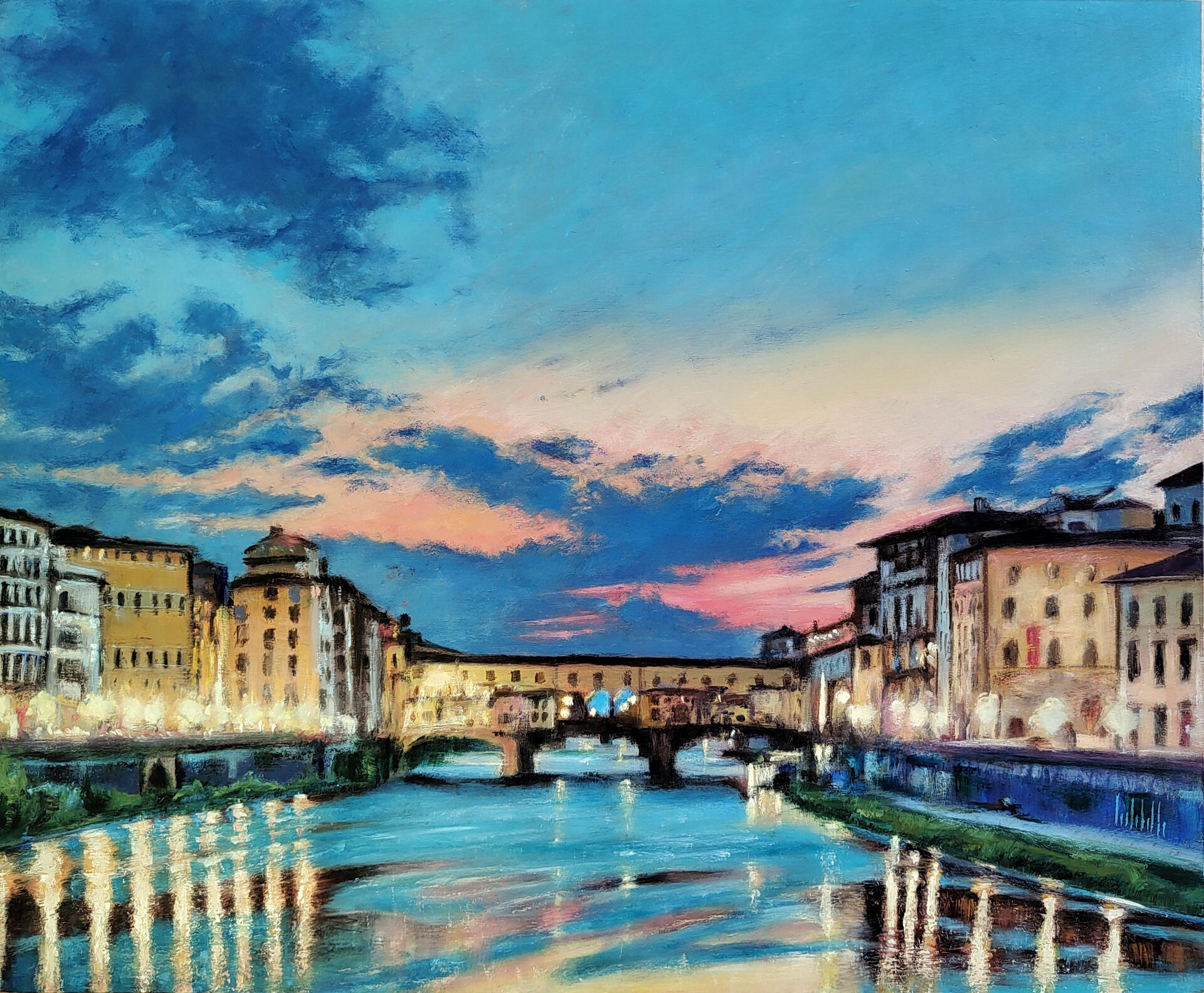 🔴 PONTE VECCHIO AT SUNSET - Oil on cradled wood panel 50x40cm