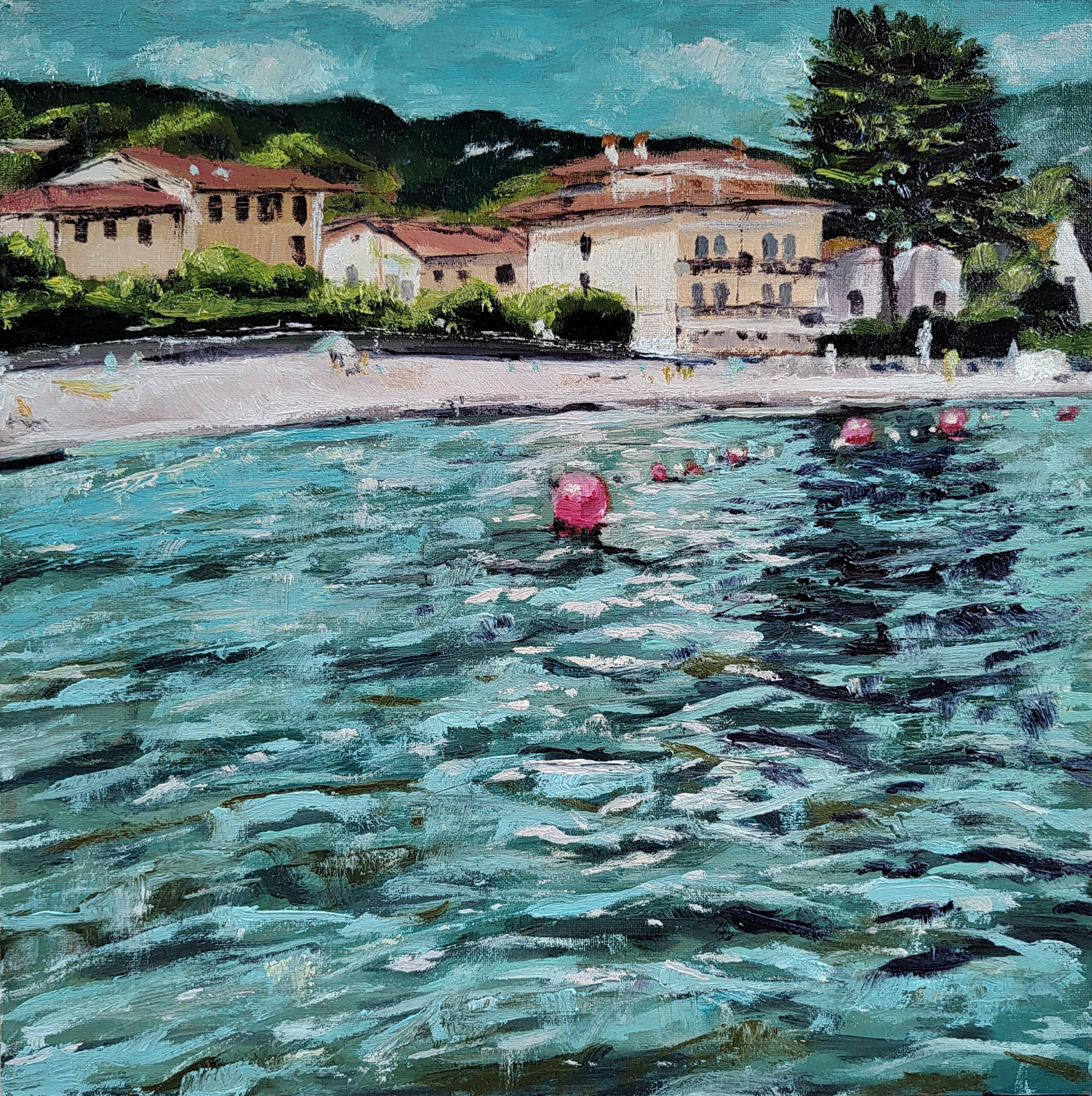 BOE NEL LAGO - Oil on canvas board 30x30cm