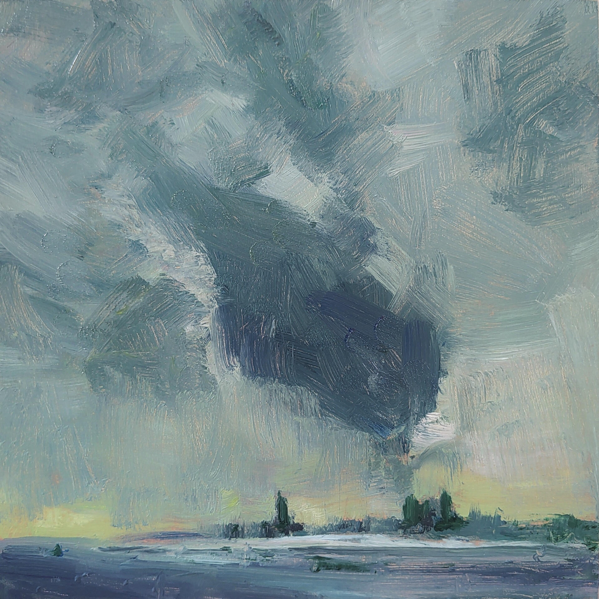 SILENCE AMONG THE CLOUDS - THE WAITING THUNDER - Oil on cradle wood panel 20x20cm