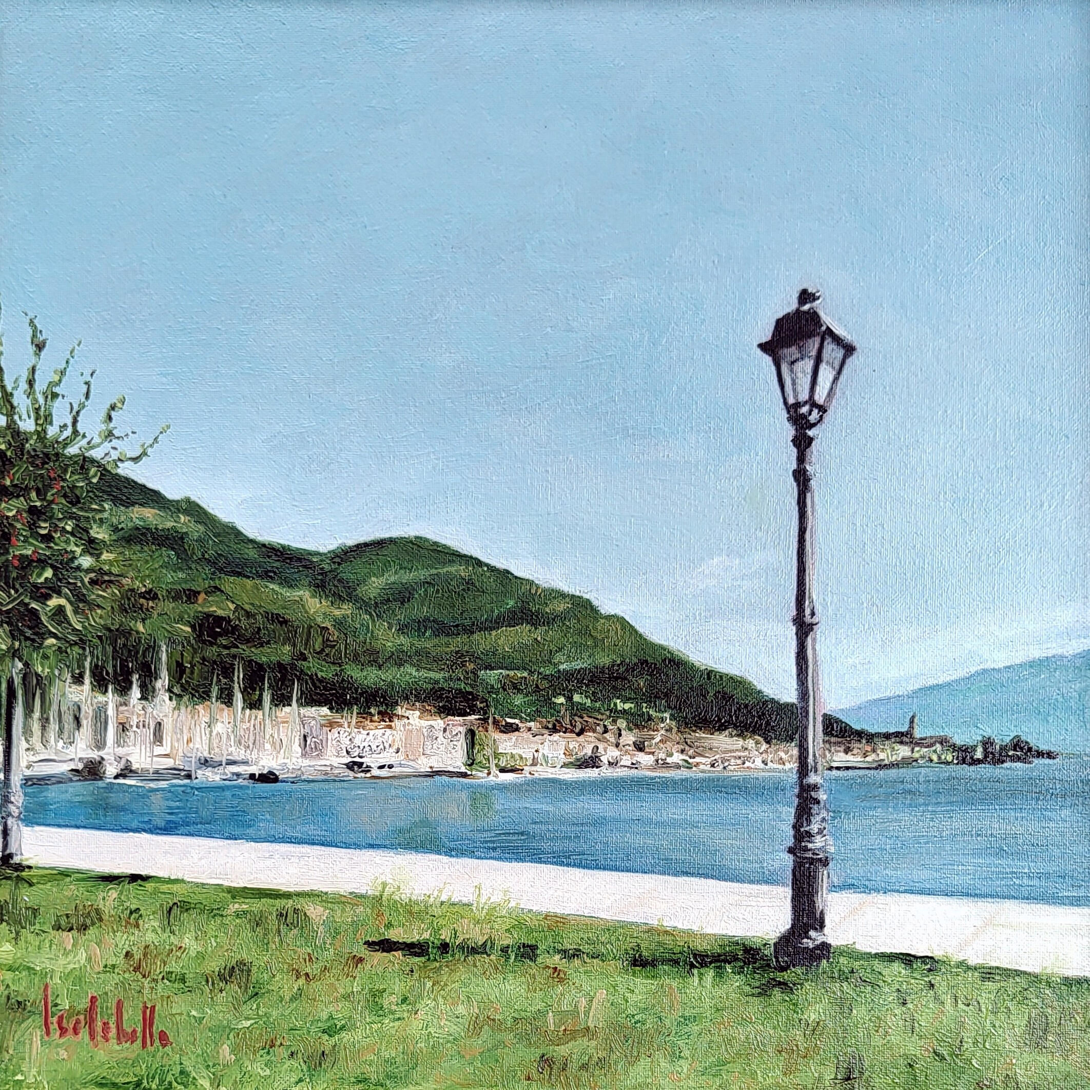 LAMPIONE SUL LAGO - Oil on canvas board 30x30cm
