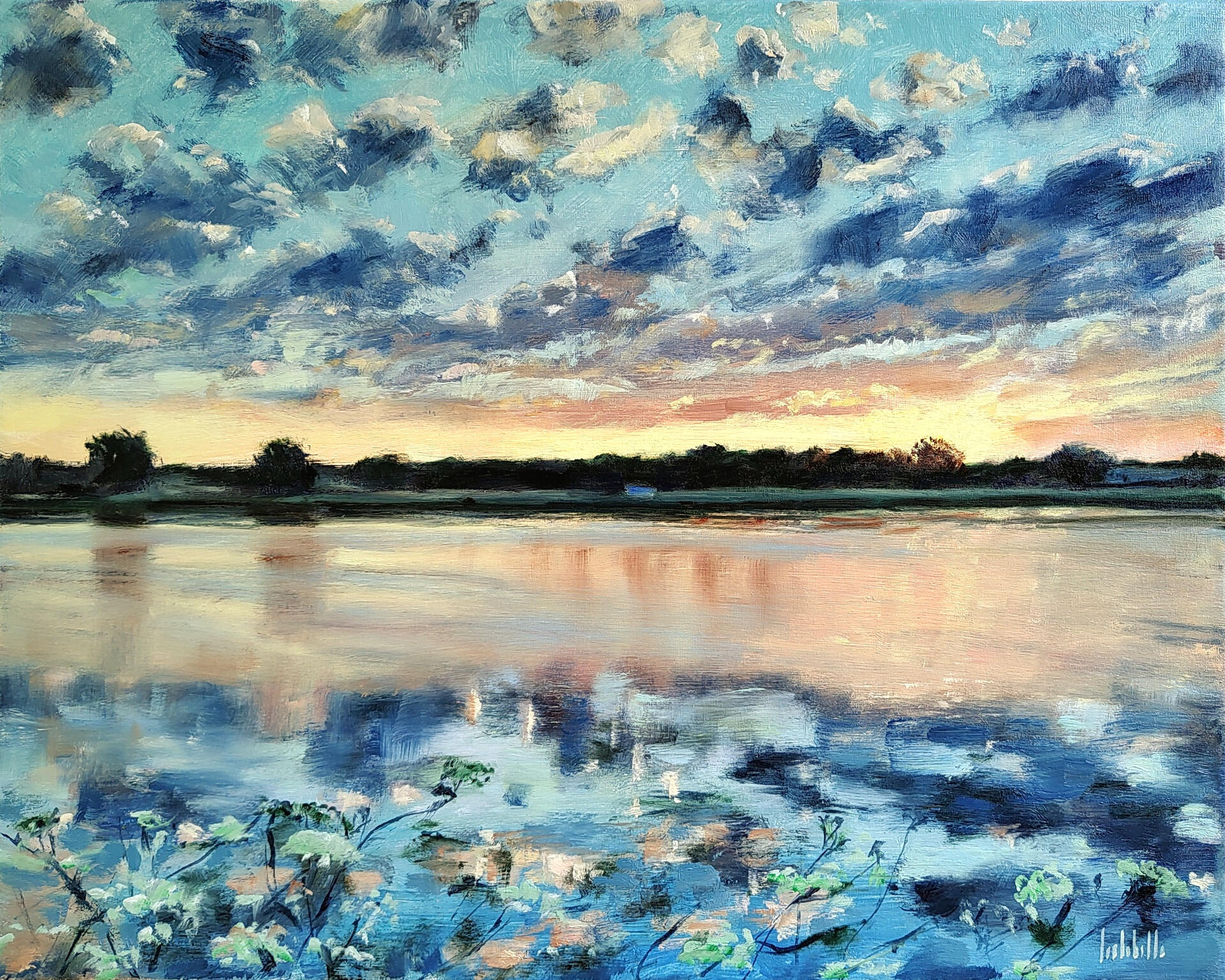 TWILIGHT&#39;S RIVER - Oil on canvas 50x40cm