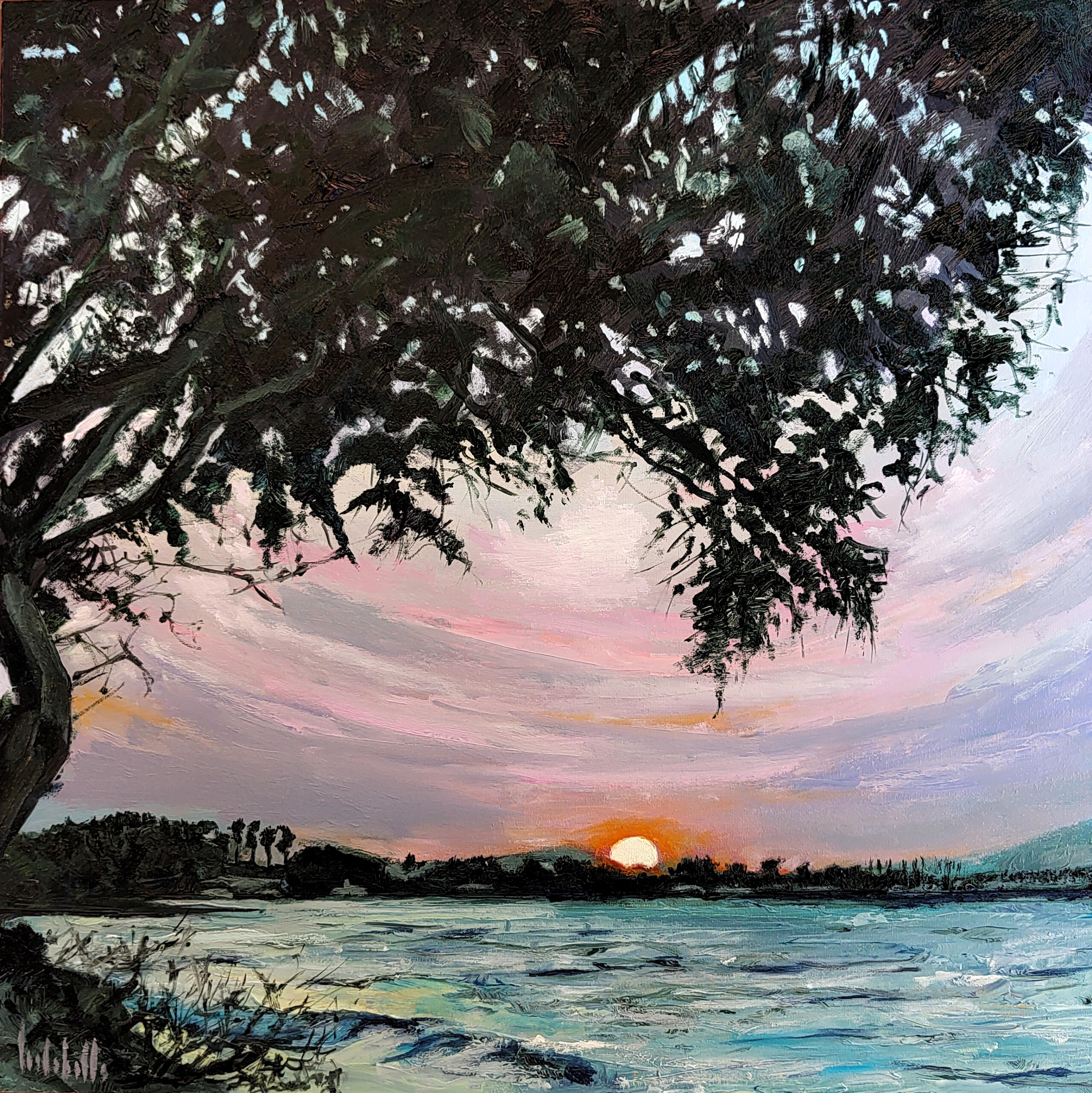 TRAMONTO A KOS - Oil on board canvas 40x40cm