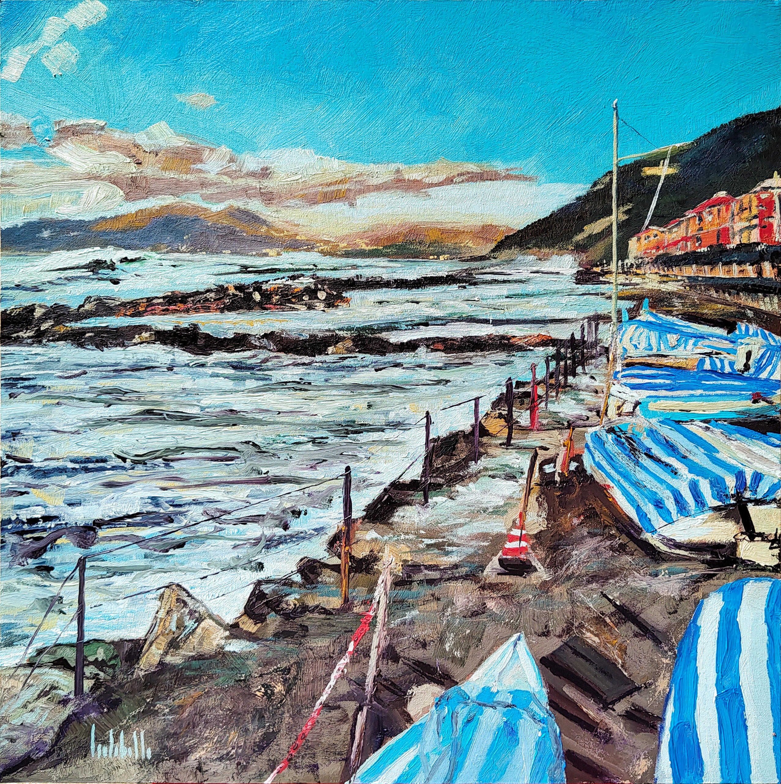 BARCHE A RIPOSO - Oil on canvas board 40x40cm