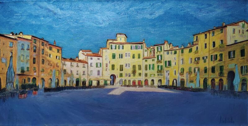 🔴 PIAZZA DELL&#39;ANFITEATRO A LUCCA - 50x25cm oil on canvas