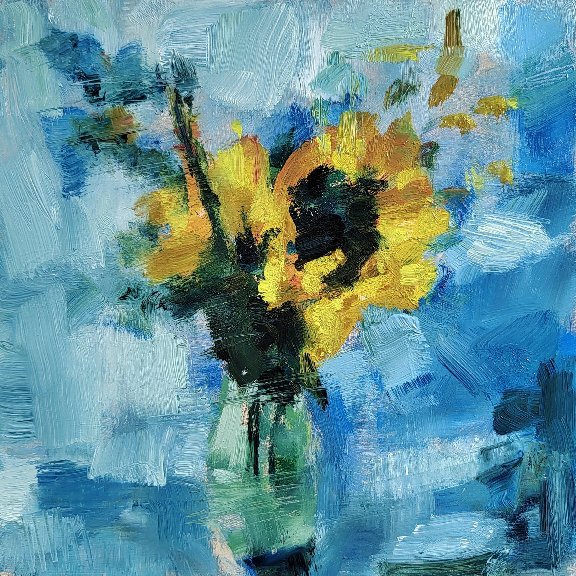 SILENCE AMONG THE FLOWERS - YELLOW MEMORY - Oil on cradle wood panel 20x20cm
