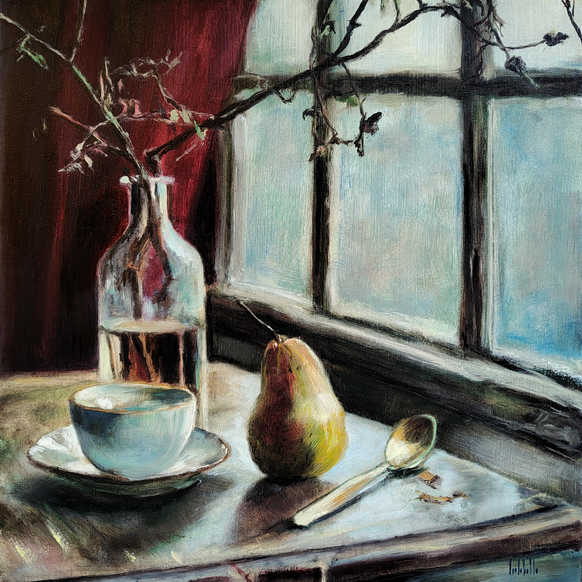 L&#39;ATTESA DI UN MOMENTO - Oil on canvas 40x40cm