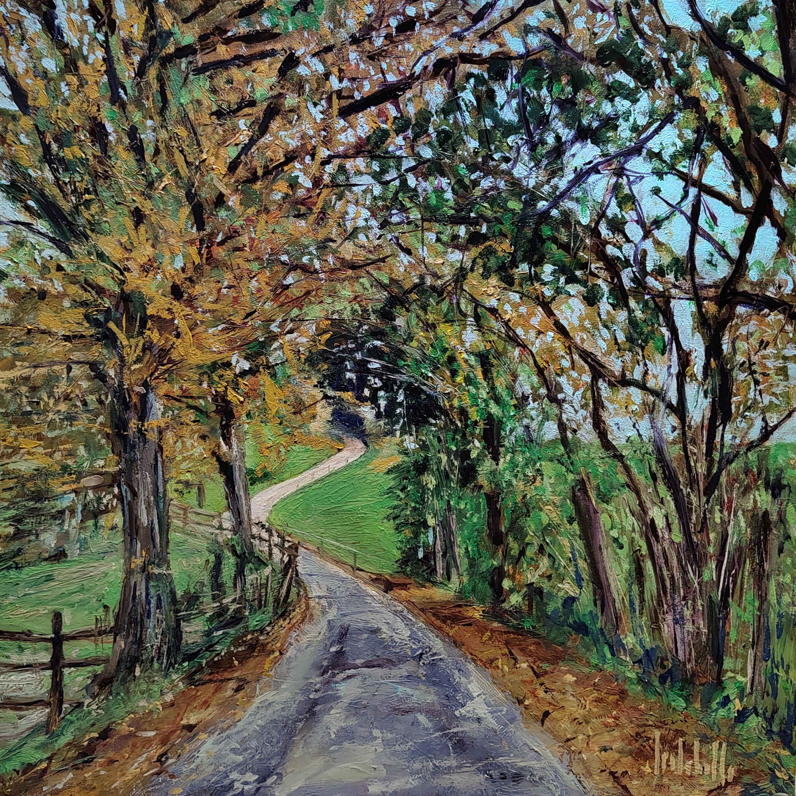 MULATTIERA IN AUTUNNO - Oil on cradled wood panel 30x30cm